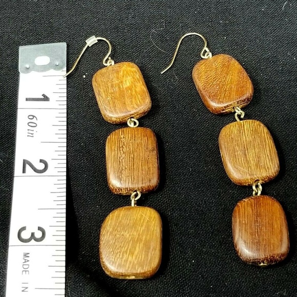Lot of 2 Wooden earring sets brown laser cut - Picture 6 of 6
